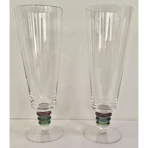 Vintage BLOCK Crystal Iced Tea Glasses Carnival Multi Colored Set Of 2